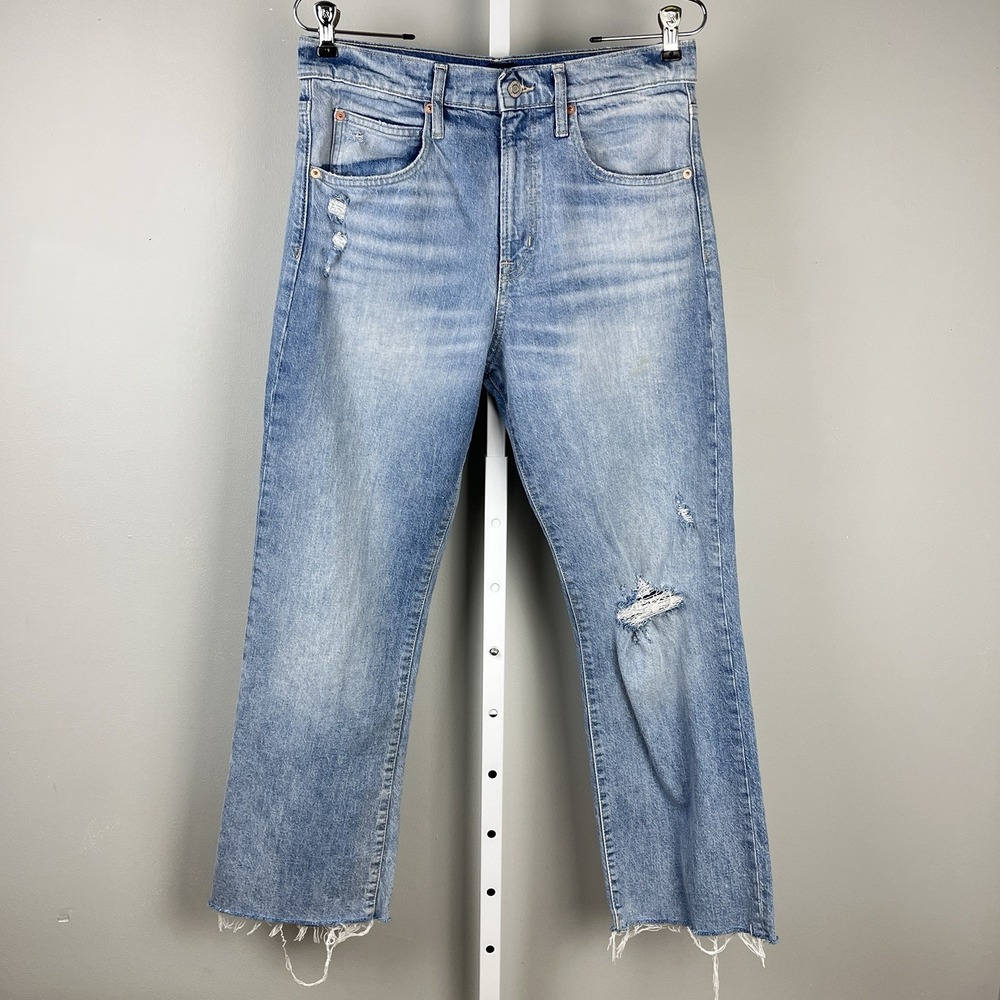 GAP Denim Ankle Flare Jeans Womens 6‎ / 28R Distressed Destroyed High Rise
